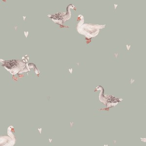 TAPETA DZIECIĘCA LOVE GEESE ZIELONY - DEKORILLO 