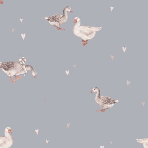 TAPETA DZIECIĘCA LOVE GEESE NIEBIESKO-SZARY - DEKORILLO 