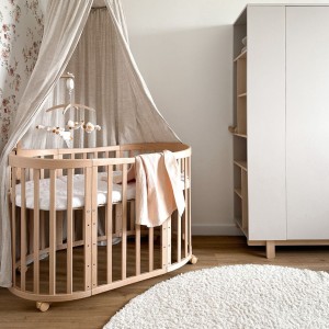 OWALNE DREWANIANE  ŁÓŻECZKO 7w1 Z MATERACEM NATURAL - WALDIN