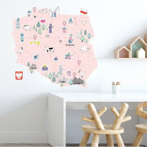 NAKLEJKA MAPA POLSKI RÓŻOWA - PASTELOWE LOVE