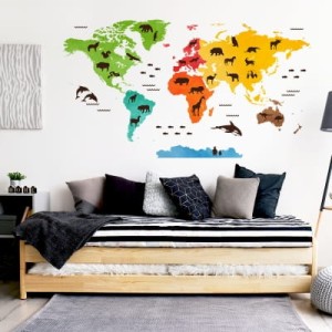 NAKLEJKA NA ŚCIANĘ KOLOROWA MAPA ŚWIATA DK222 - YOKO DESIGN