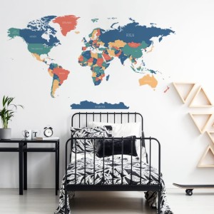 NAKLEJKA NA ŚCIANĘ KOLOROWA MAPA ŚWIATA DK344 - YOKO DESIGN