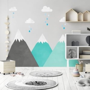 NAKLEJKA NA ŚCIANĘ MIĘTOWE GÓRY I CHMURKI - YOKO DESIGN