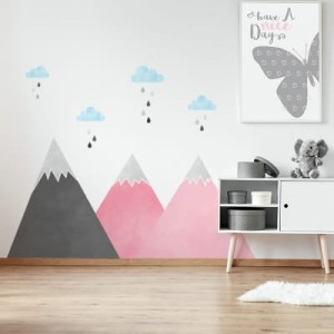 NAKLEJKA NA ŚCIANĘ RÓŻOWE GÓRY I CHMURKI - YOKO DESIGN