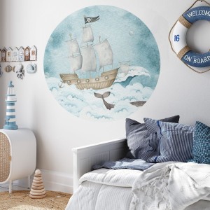 NAKLEJKA W KSZTAŁCIE KOŁA GŁĘBIA OCEANU STATEK - YOKO DESIGN