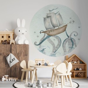 NAKLEJKA W KSZTAŁCIE KOŁA GŁĘBIA OCEANU STATEK - YOKO DESIGN