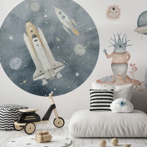 NAKLEJKA W KSZTAŁCIE KOŁA KOSMOS RAKIETY - YOKO DESIGN