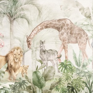 TAPETA DLA DZIECKA AFRYKAŃSKIE ZWIERZĘTA SERENGETI LUSH GREEN - MALUMI