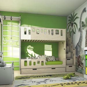 ŁÓŻKO PIĘTROWE ZE SCHODKAMI T-REX NATURALNE