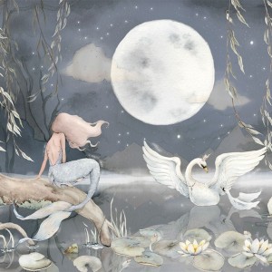 DEKORILLO MURAL MERMAID LAKE TAPETA Z SYRENĄ GRANATOWA - PRÓBKA TAPETY 