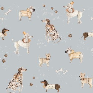 TAPETA DZIECIĘCA W PIESKI I LOVE DOGS BŁĘKITNA - DEKORILLO 