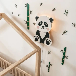 Drewniana lampka nocna kinkiet panda do pokoju dziecięcego