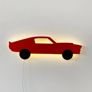 Drewniana lampka do pokoju dziecięcego samochód mustang