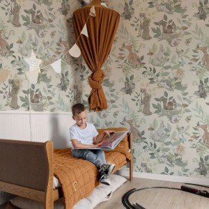 TAPETA DLA DZIECKA ZE ZWIERZĄTKAMI WOODLAND SMALL BEIGE - MALUMI