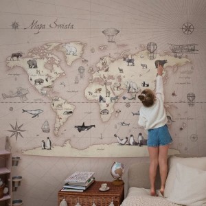 TAPETA DLA DZIECKA MAPA ŚWIATA MAPS DESERT ROSE - MALUMI