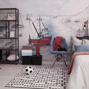 TAPETA MARYNISTYCZNA DO POKOJU DZIECKA BOATS BLUE - MALUMI