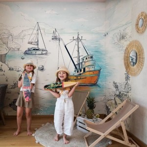 TAPETA MARYNISTYCZNA DO POKOJU DZIECKA BOATS TURQUOISE - MALUMI
