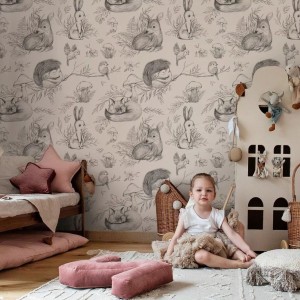 TAPETA DLA DZIECKA ZE ZWIERZĘTAMI DEER&FRIENDS BEIGE - MALUMI