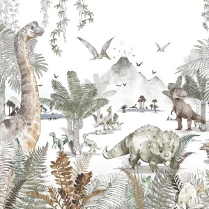 TAPETA DLA DZIECKA DINOZAURY DINO WORLD GREEN - MALUMI