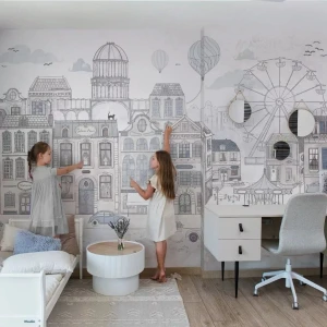 TAPETA DLA DZIECKA W KAMIENICE LE PETIT PARIS BLUE - MALUMI
