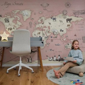 TAPETA DLA DZIEWCZYNKI MAPA ŚWIATA MAPS ROSE - MALUMI