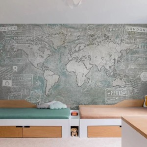 TAPETA DLA DZIECKA Z MAPĄ WORLD TOUR WHITE - MALUMI