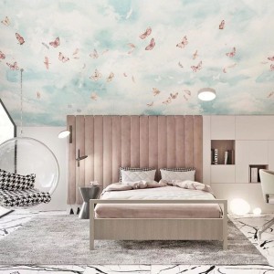 TAPETA DLA DZIECKA ZEPHYR MINT - AKWARELOWE CHMURY - MALUMI
