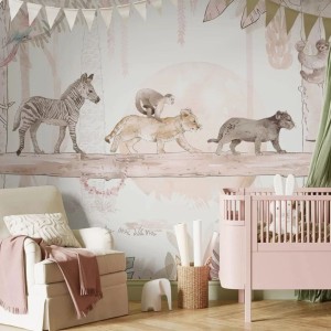TAPETA DLA DZIECKA SAFARI ANIMALS ROSE - MALUMI