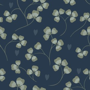 TAPETA PASTEL CLOVERS AND HEARTS NAVY BLUE - DEKORNIK