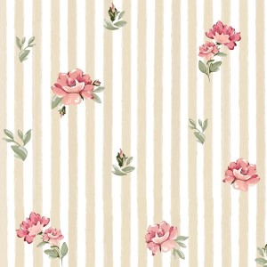 TAPETA PINK ROSES ON STRIPES - DEKORNIK
