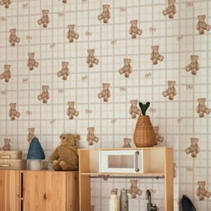 TAPETA TEDDY BEARS ON CHECK BEIGE - DEKORNIK