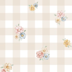DEKORILLO PASTEL FLOWERS BEŻOWA KRATA - PRÓBKA TAPETY