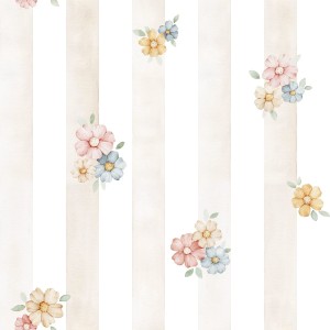 DEKORILLO PASTEL FLOWERS BEŻOWE PASKI - PRÓBKA TAPETY    