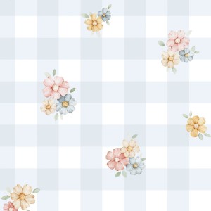 TAPETA DZIEWCZĘCA PASTEL FLOWERS BŁĘKITNA KRATA - DEKORILLO 