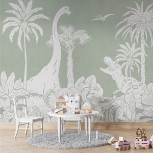 TAPETA MONOCHROMATYCZNA DINOZAURY ZIELONA - PASTELOWE LOVE 