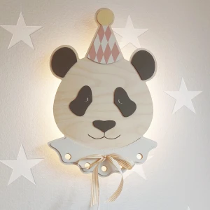 Drewniana lampka Panda LED z pilotem