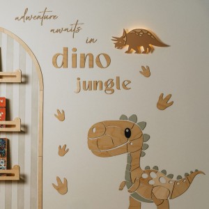 Drewniany napis na ścianę do pokoju dziecięcego DINO JUNGLE