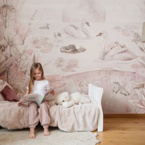 TAPETA DLA DZIEWCZYNKI JEZIORO ŁABĘDZIE SWAN DESERT ROSE - MALUMI