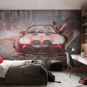TAPETA DLA CHŁOPCA FAST CAR RED - MALUMI