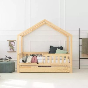 DREWNIANE ŁÓŻKO DOMEK Z BARIERKĄ MODEL RMP