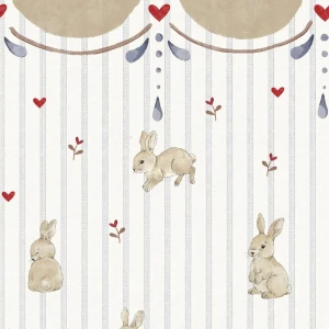 TAPETA RABBITS HEARTS WITH ORNAMENT - DEKORNIK