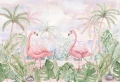Tapeta FLAMINGI do pokoju dziewczynki z pastelowymi flamingami i tropikalnymi palmami.