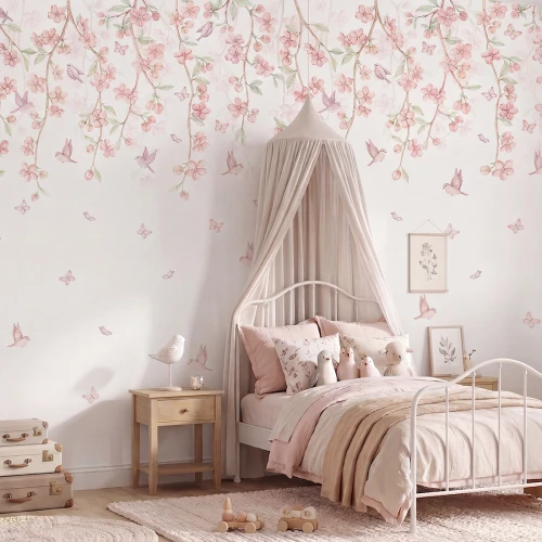 pastelowa tapeta sakura do pokoju dziewczynki
