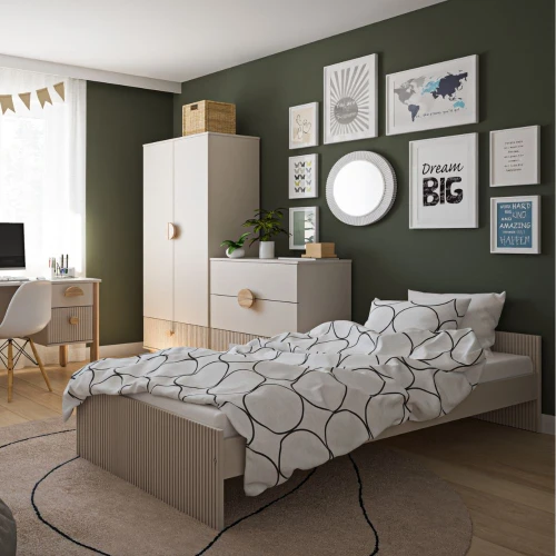 Łóżko dziecięce Loft z ryflowanym zagłówkiem i nowoczesnym designem do pokoju dziecka.
