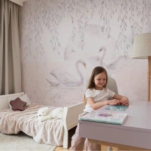 TAPETA DLA DZIEWCZYNKI ŁABĘDZIE AMORE MIO PINK - MALUMI