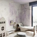 Tapeta dziecięca Birdsong Lavender z motywem lawendowych kwiatów i ptaszków