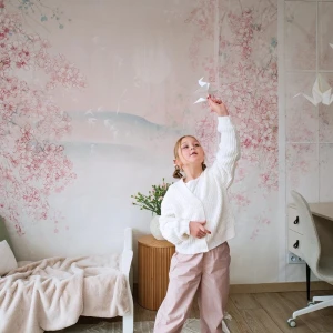 TAPETA DZIECIĘCA W STYLU JAPOŃSKIM SAKURA KIDS WHITE - MALUMI