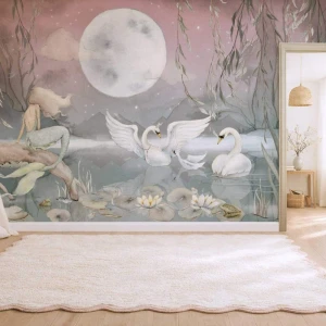 MURAL MERMAID LAKE - TAPETA DZIECIĘCA Z SYRENĄ SELEDYNOWA - DEKORILLO
