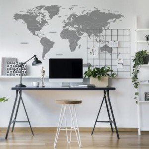NAKLEJKA NA ŚCIANĘ SZARA MAPA ŚWIATA DK410 - YOKO DESIGN