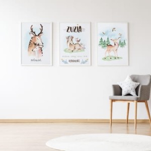 ZESTAW 3 PLAKATY LEŚNI PRZYJACIELE JELONKI METRYCZKA - YOKO DESIGN